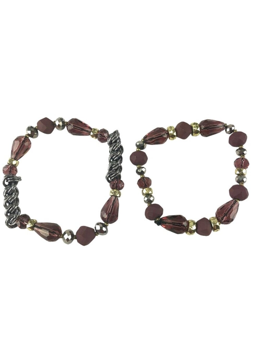 Simply Vera by Vera Wang Pair Purple Bead Elastic Bracelets Dark Silver Tone
